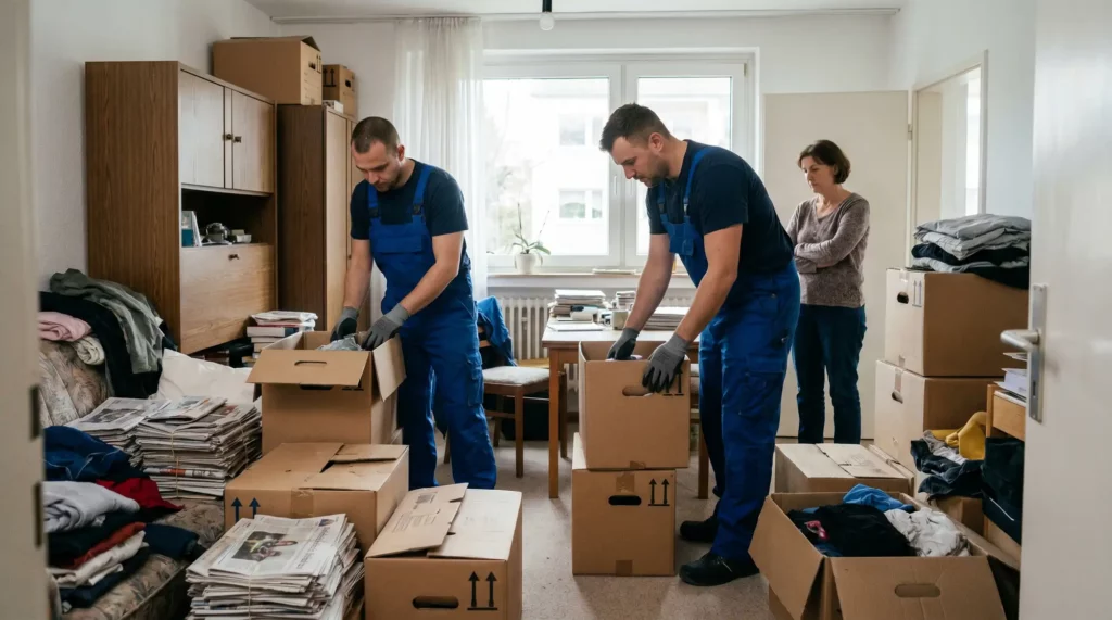 Hilfe bei Messie Wohnung eines Angehörigen durch Mitarbeitende der Entrümpelunghulks