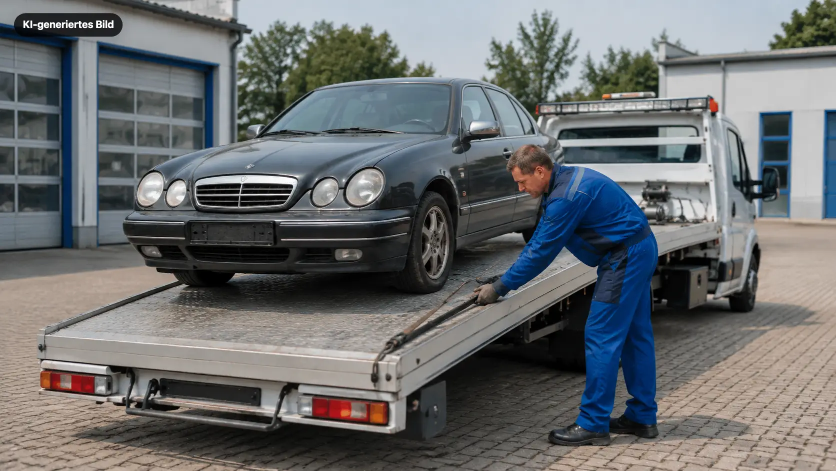 Fahrzeug ohne TÜV bei der Autoentsorgung in Essen auf einem Abschleppwagen